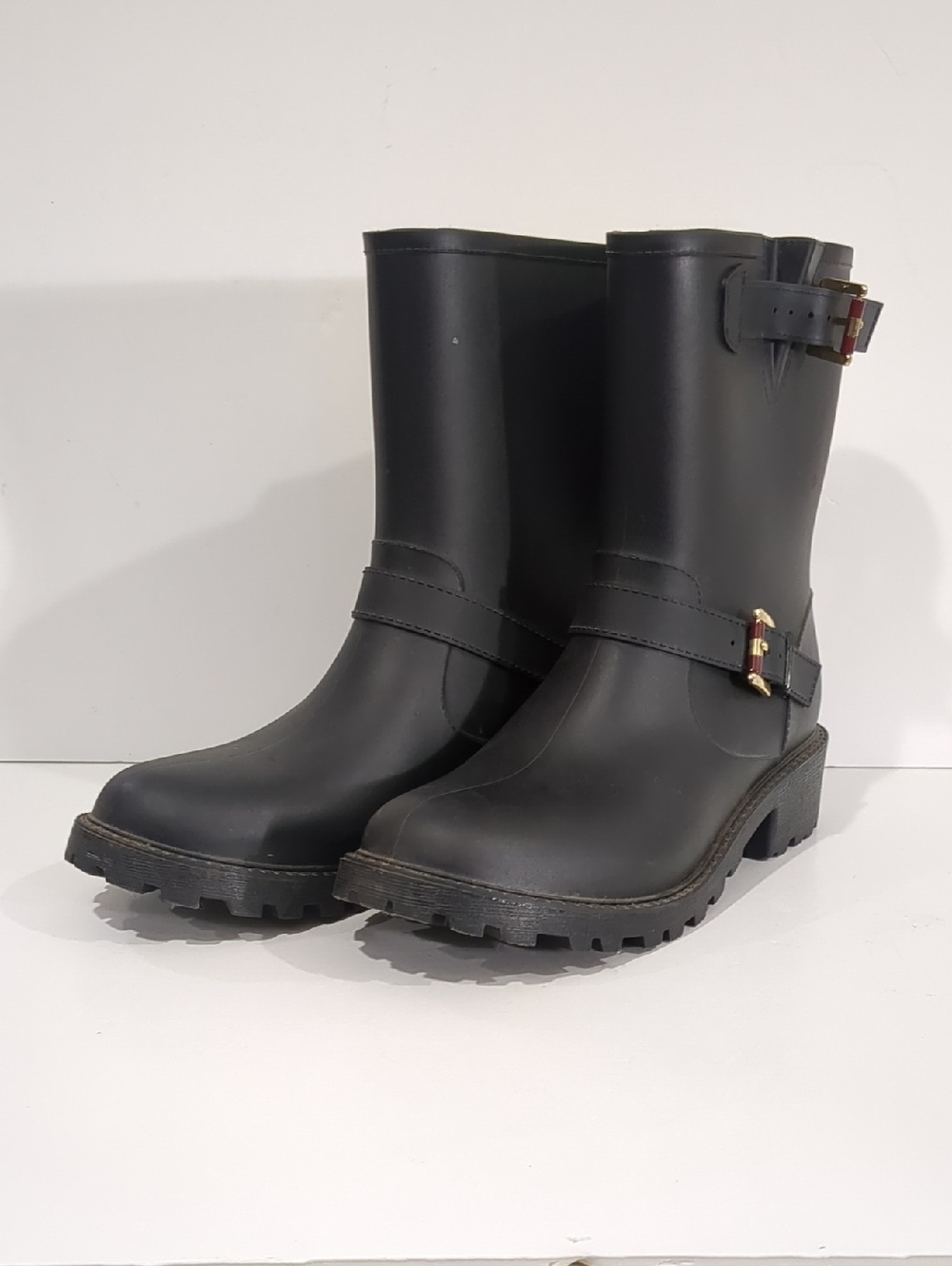 Tommy Hilfiger Black Women's Mid-Calf Rain Boots with Buckle Accent size 10